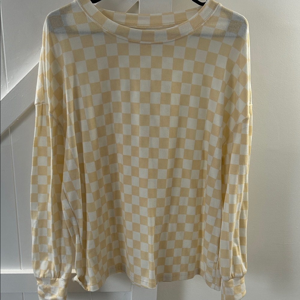 Checkered Cream Long Sleeve Top